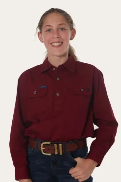 Ord River Half Button Kids Work Shirt - Burgundy