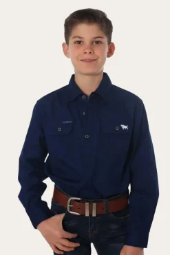 Ord River Half Button Kids Work Shirt - Navy