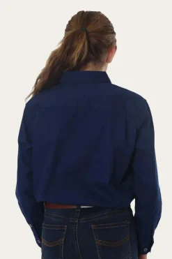 Ord River Half Button Kids Work Shirt - Navy