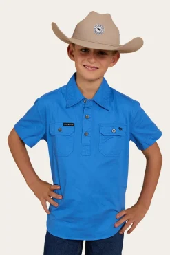 Ord River Kids Half Button Short Sleeve Work Shirt - Blue