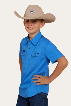 Ord River Kids Half Button Short Sleeve Work Shirt - Blue
