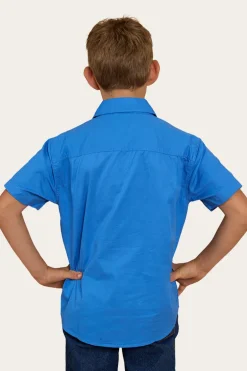 Ord River Kids Half Button Short Sleeve Work Shirt - Blue