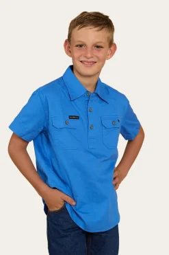 Ord River Kids Half Button Short Sleeve Work Shirt - Blue