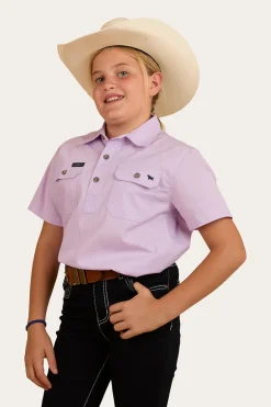 Ord River Kids Half Button Short Sleeve Work Shirt - Lavender