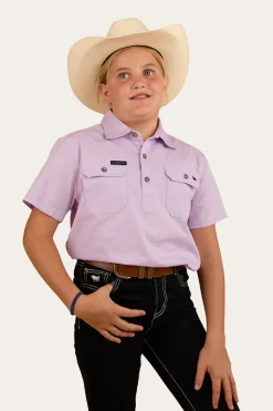 Ord River Kids Half Button Short Sleeve Work Shirt - Lavender