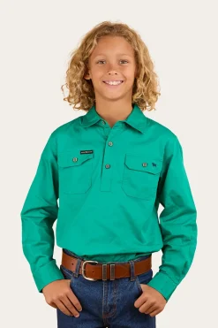 Ord River Kids Half Button Work Shirt - Green