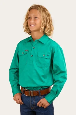 Ord River Kids Half Button Work Shirt - Green
