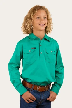 Ord River Kids Half Button Work Shirt - Green