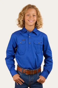 Ord River Kids Half Button Work Shirt - Royal Blue