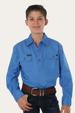 Ord River Kids Half Button Work Shirt - Blue