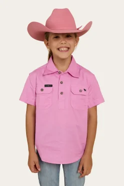 Ord River Kids Half Button Short Sleeve Work Shirt - Pastel Pink