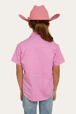 Ord River Kids Half Button Short Sleeve Work Shirt - Pastel Pink