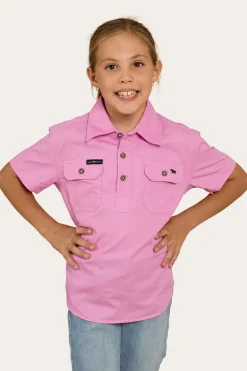 Ord River Kids Half Button Short Sleeve Work Shirt - Pastel Pink