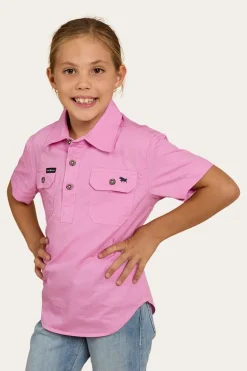 Ord River Kids Half Button Short Sleeve Work Shirt - Pastel Pink