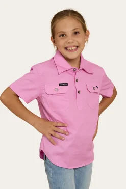 Ord River Kids Half Button Short Sleeve Work Shirt - Pastel Pink