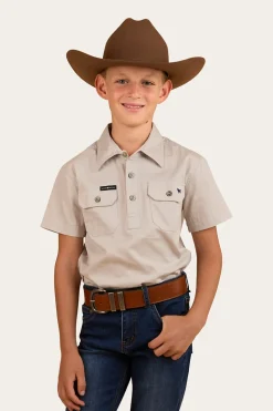 Ord River Kids Half Button Short Sleeve Work Shirt - Beige