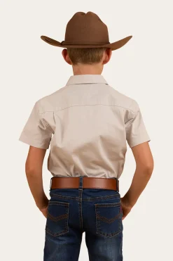 Ord River Kids Half Button Short Sleeve Work Shirt - Beige