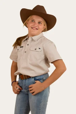 Ord River Kids Half Button Short Sleeve Work Shirt - Beige
