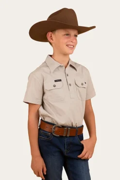 Ord River Kids Half Button Short Sleeve Work Shirt - Beige