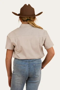 Ord River Kids Half Button Short Sleeve Work Shirt - Beige