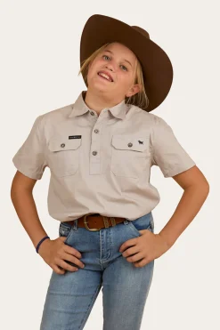 Ord River Kids Half Button Short Sleeve Work Shirt - Beige