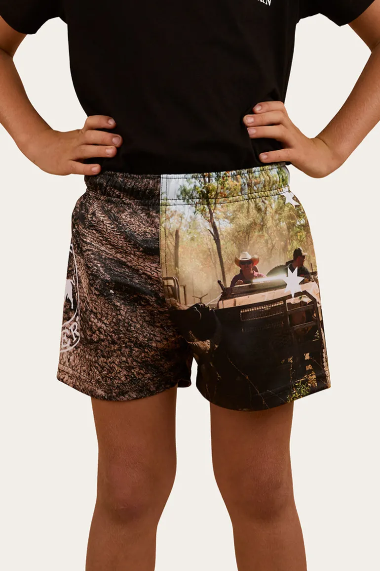 Out Bush Kids Footy Shorts - Black / Multi