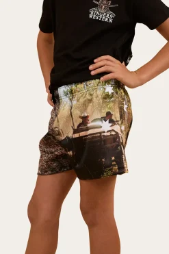 Out Bush Kids Footy Shorts - Black / Multi