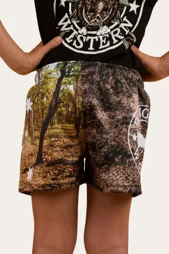 Out Bush Kids Footy Shorts - Black / Multi