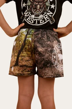 Out Bush Kids Footy Shorts - Black / Multi