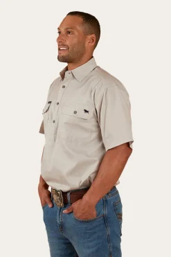 Pack Saddle Mens Short Sleeve Half Button Work Shirt - Beige