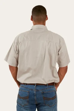 Pack Saddle Mens Short Sleeve Half Button Work Shirt - Beige