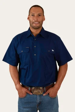 Pack Saddle Mens Short Sleeve Half Button Work Shirt - Navy