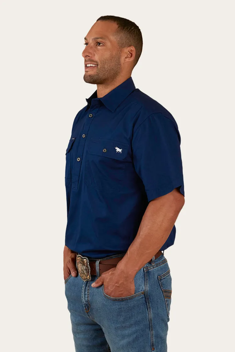 Pack Saddle Mens Short Sleeve Half Button Work Shirt - Navy