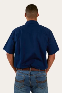 Pack Saddle Mens Short Sleeve Half Button Work Shirt - Navy