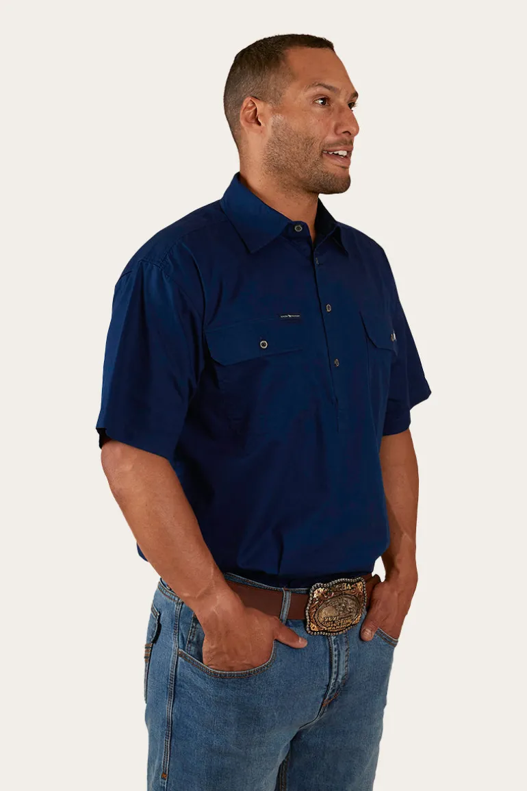 Pack Saddle Mens Short Sleeve Half Button Work Shirt - Navy