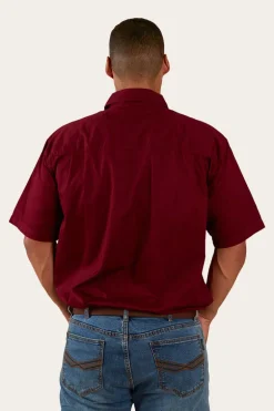 Pack Saddle Mens Short Sleeve Half Button Work Shirt - Burgundy