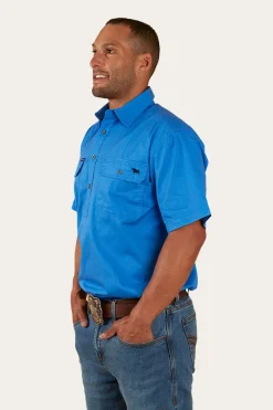 Pack Saddle Mens Short Sleeve Half Button Work Shirt - Blue