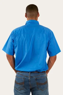 Pack Saddle Mens Short Sleeve Half Button Work Shirt - Blue