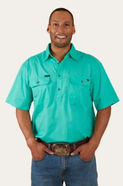 Pack Saddle Mens Short Sleeve Half Button Work Shirt - Mint