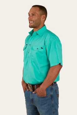 Pack Saddle Mens Short Sleeve Half Button Work Shirt - Mint