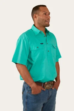 Pack Saddle Mens Short Sleeve Half Button Work Shirt - Mint