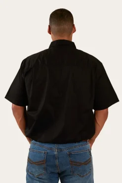 Pack Saddle Mens Short Sleeve Half Button Work Shirt - Black