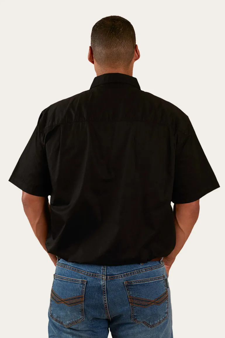 Pack Saddle Mens Short Sleeve Half Button Work Shirt - Black