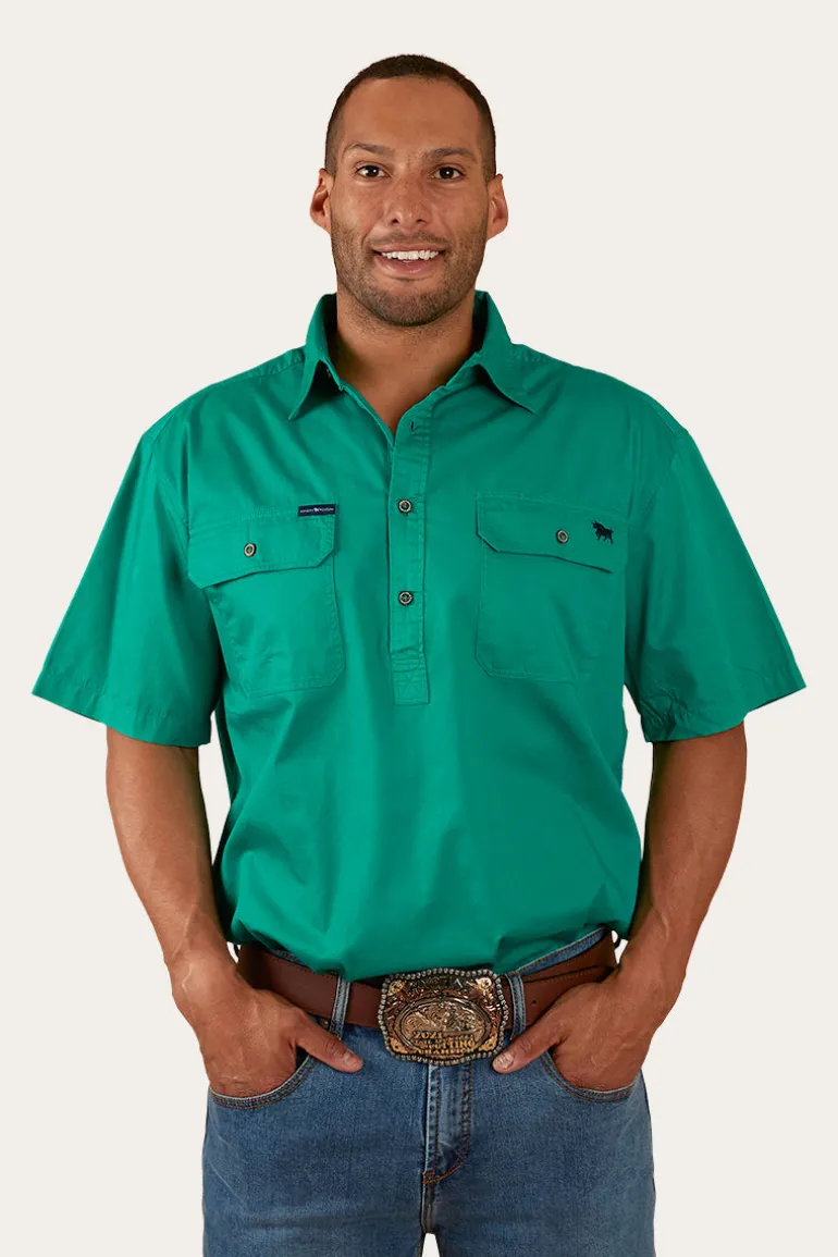 Pack Saddle Mens Short Sleeve Half Button Work Shirt - Green