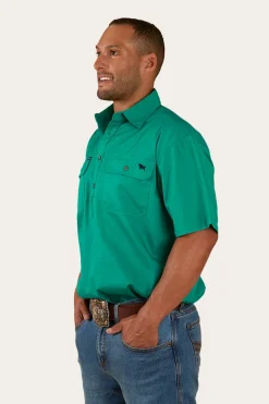 Pack Saddle Mens Short Sleeve Half Button Work Shirt - Green