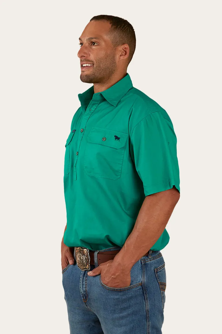 Pack Saddle Mens Short Sleeve Half Button Work Shirt - Green