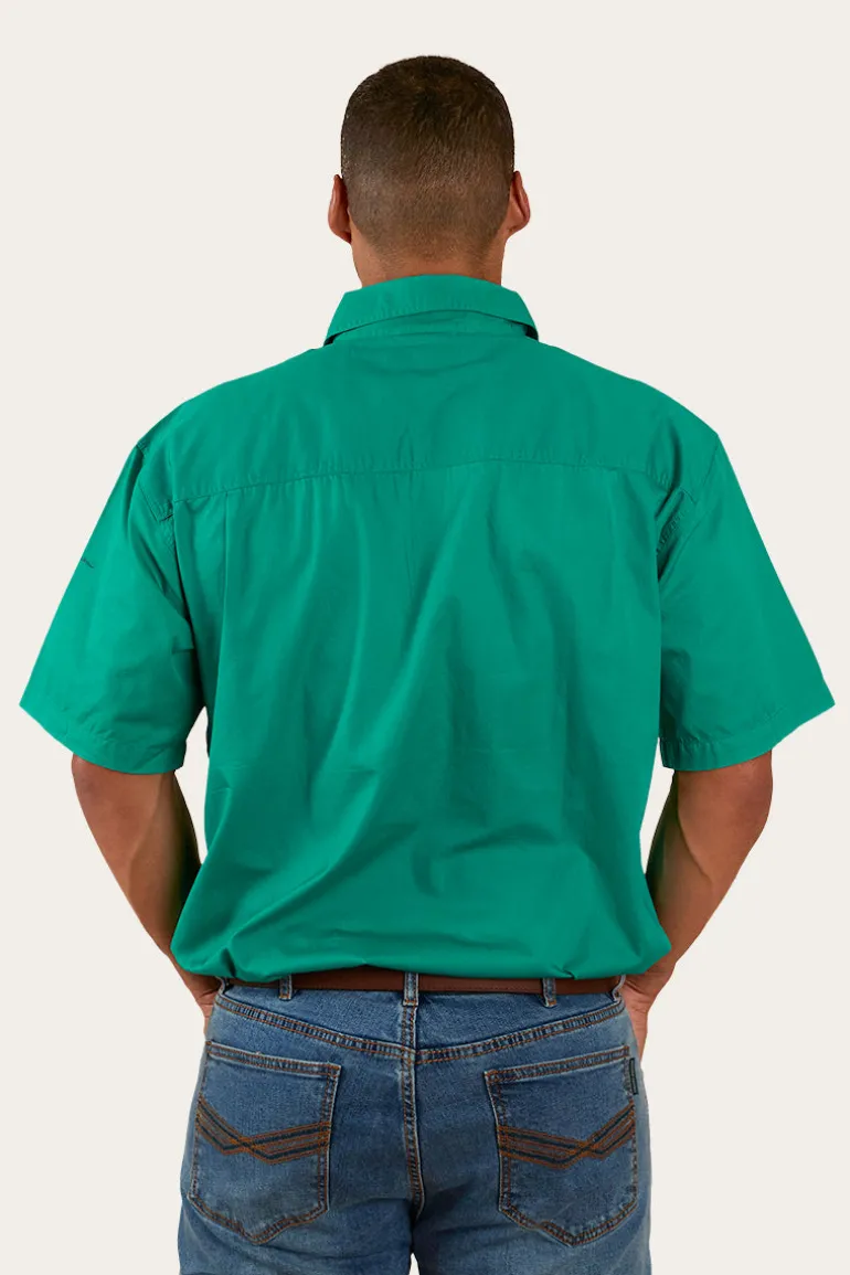Pack Saddle Mens Short Sleeve Half Button Work Shirt - Green