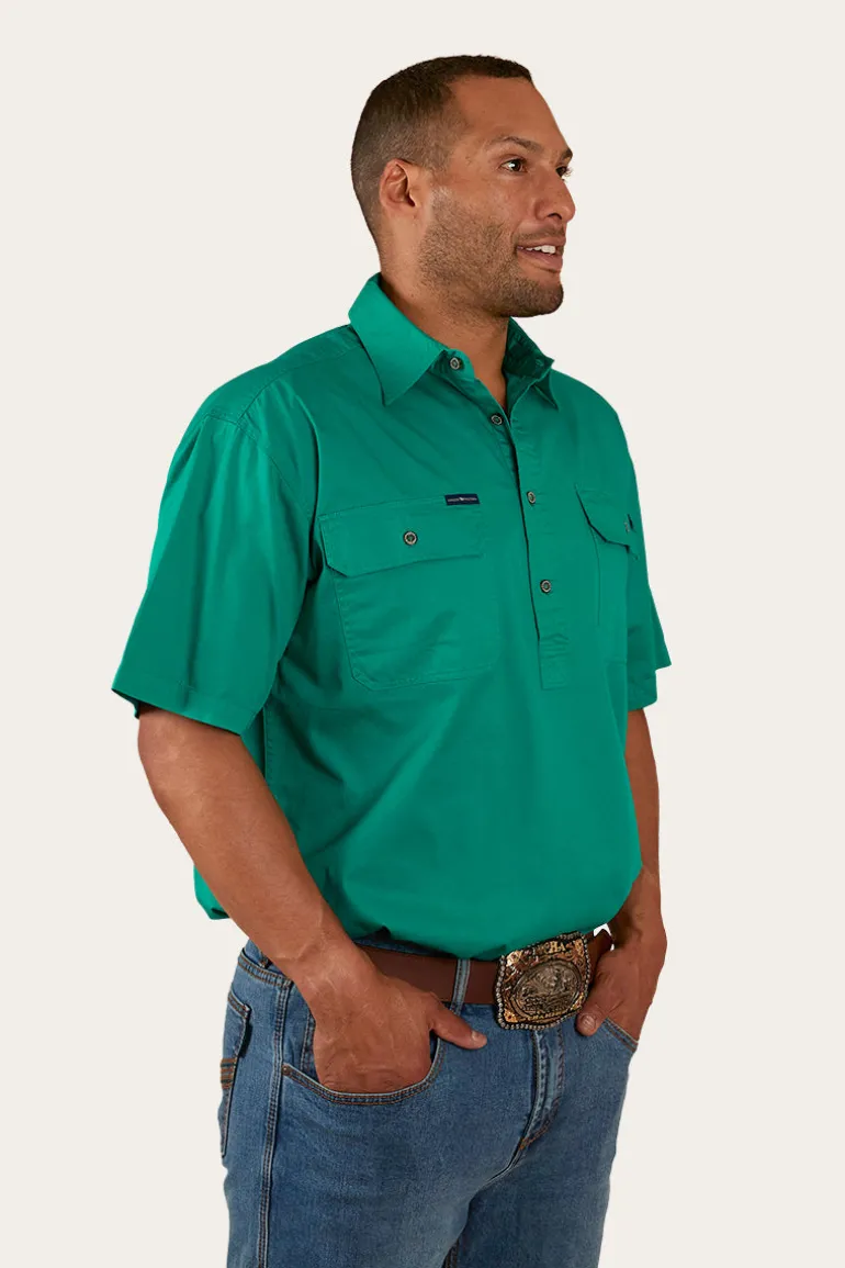 Pack Saddle Mens Short Sleeve Half Button Work Shirt - Green