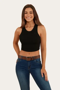 Paige Womens Cropped Rib Tank - Black