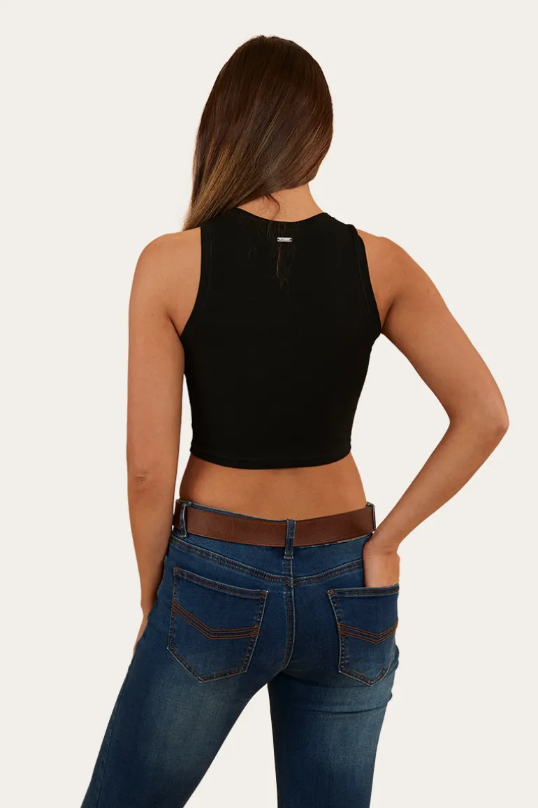 Paige Womens Cropped Rib Tank - Black